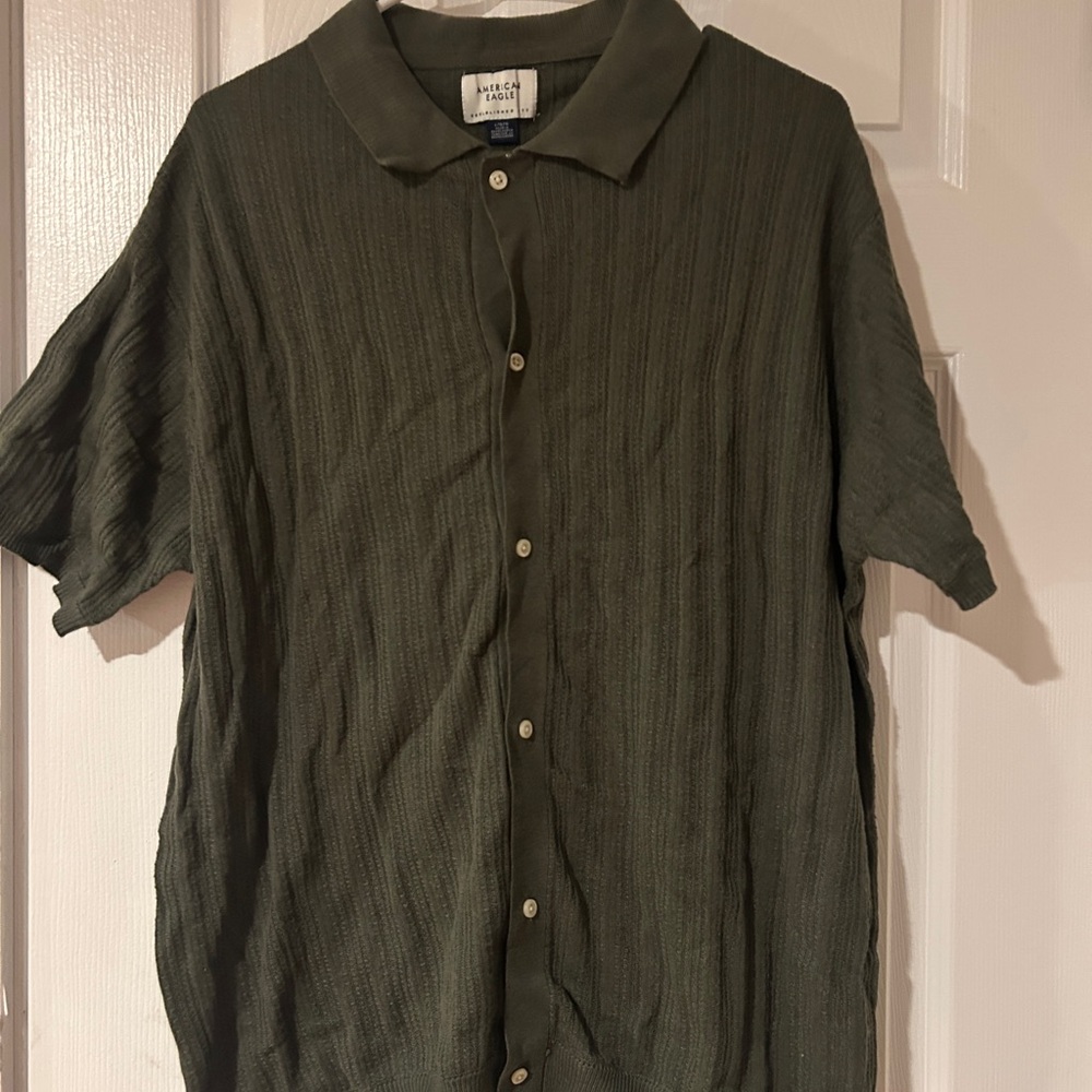 American Eagle Outfitters Olive Green Button Down Sweater Shirt Size Large